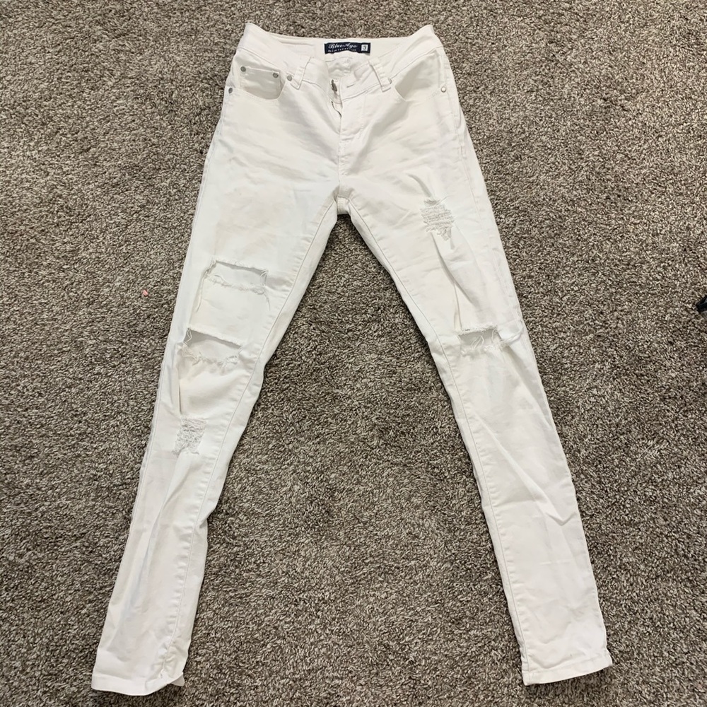 mid rise white ripped jeans